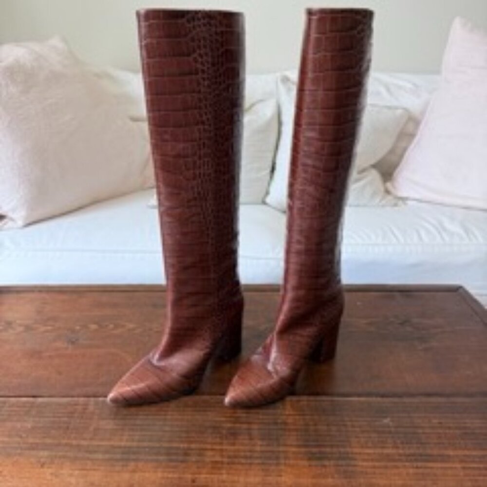 Paris Texas  Anja 70MM Crocodile-Embossed Leather Boots
